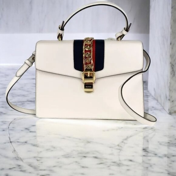 NWT Authentic  Gucci Stone Color Sylvie large Top Handle Bag - Picture 5 of 13